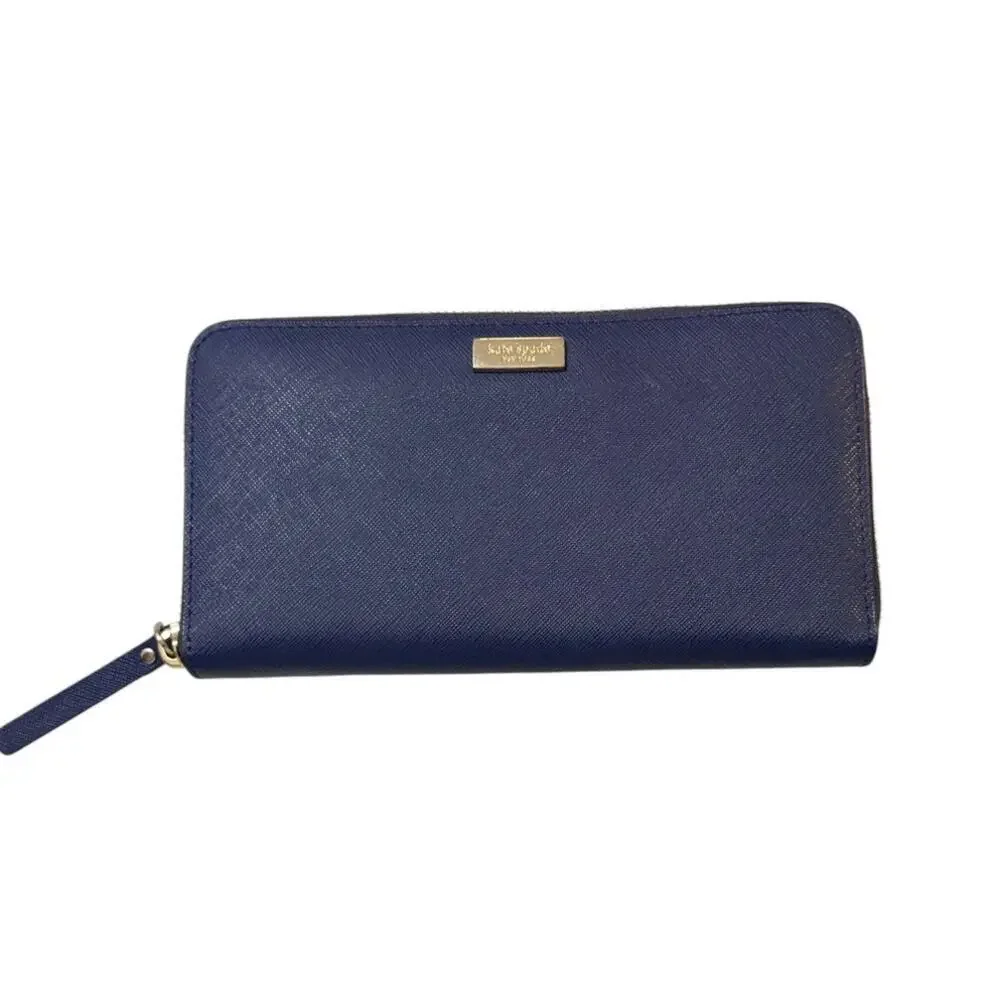 Kate Spade Newbury Lane Neda Zip Wallet Indigo Blue Saffiano Leather